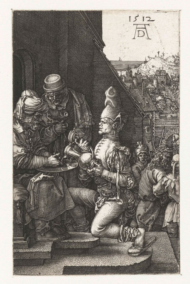 Gravura de Albrecht Dürer retratando Pôncio Pilatos em conflito moral