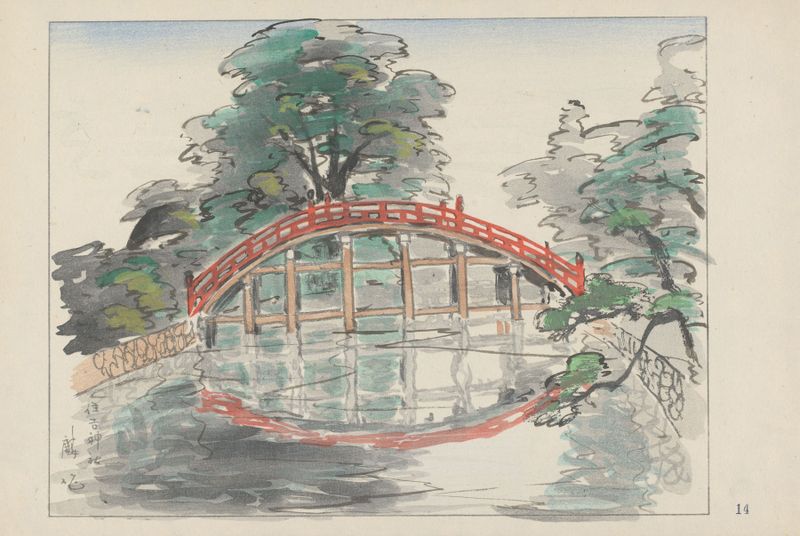 Sumiyoshi Shinto shrine, ink on paper by Akamatsu Rinsaku