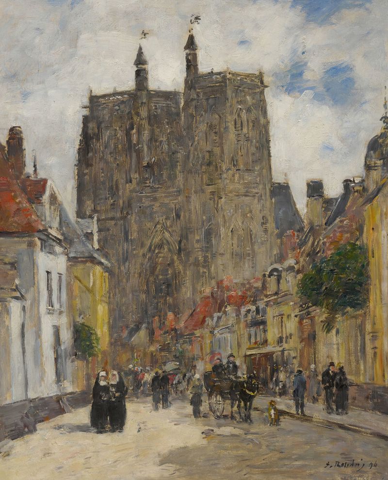 Paisagem de Abbeville com rua de paralelepípedos, óleo sobre tela de Eugène Boudin