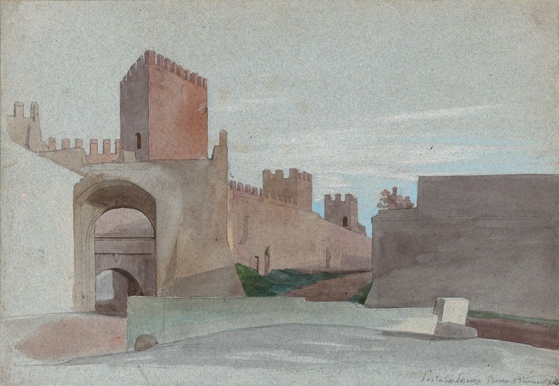 Porta San Lorenzo, Roma de Victor-François-Eloi Biennourry, pintura al óleo que representa un antiguo arco.