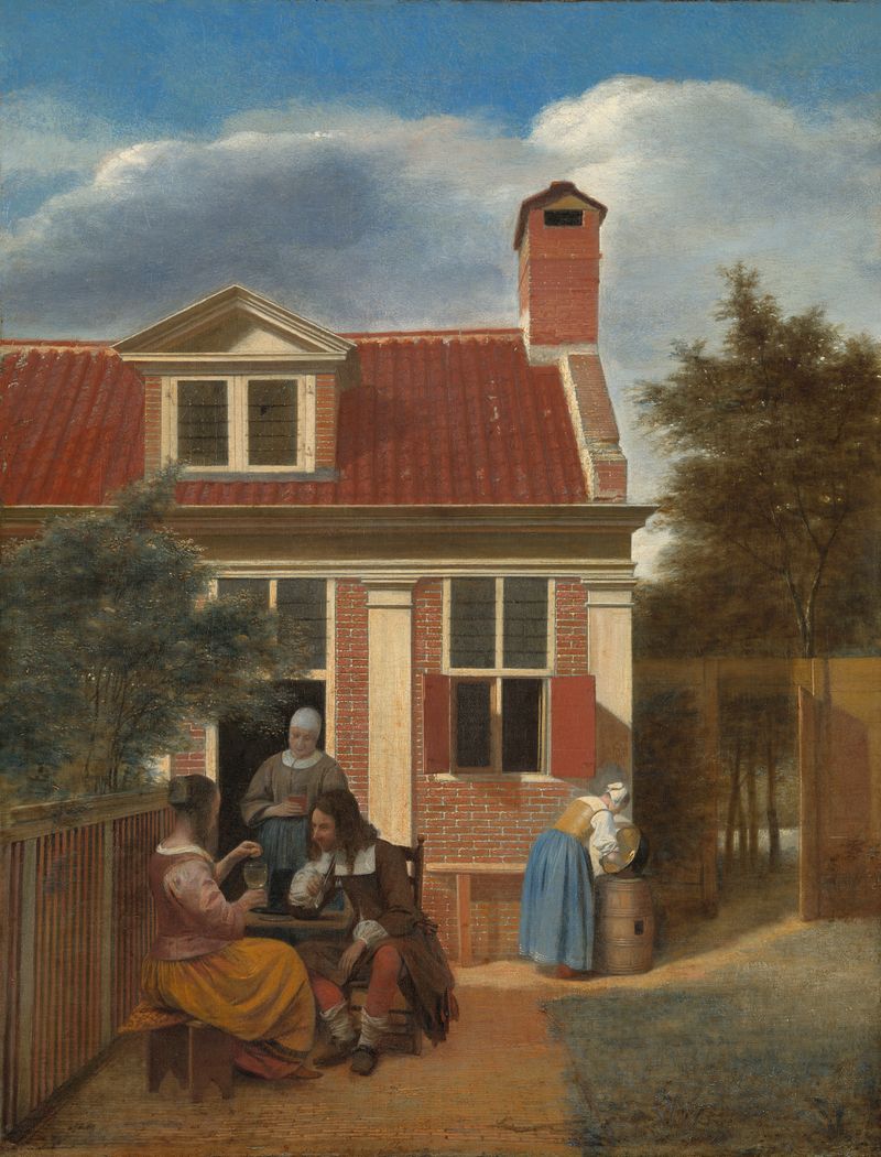 Genre scene depicting women in a courtyard, oil on canvas by Pieter de Hooch
