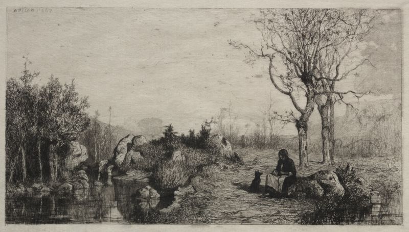 Shore of a Stream at Rossillon, oil on canvas by Adolphe Appian, depicting a tranquil stream at dusk.