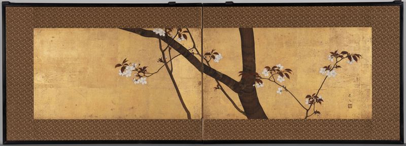 Cerezo en flor en oro de Unknown Artist