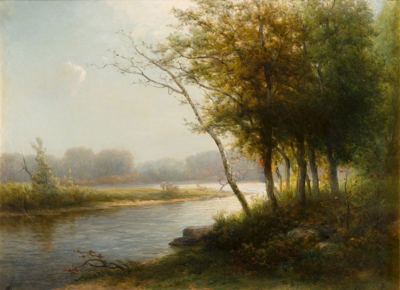 Morning landscape with river and dawn light, oil on canvas by Hendrik Dirk Kruseman van Elten
