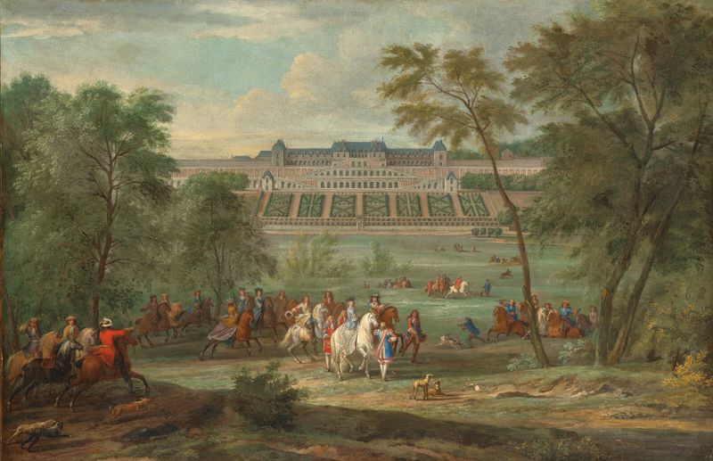Rococo landscape featuring Château Neuf de Saint-Germain-en-Laye by Pierre-Denis Martin