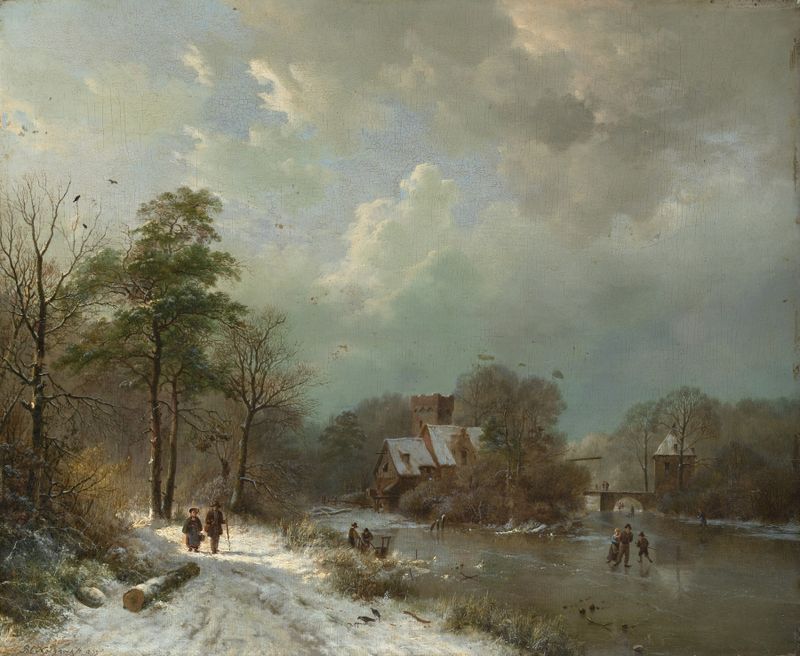 Paisaje invernal con nieve y árboles, óleo sobre lienzo de Barend Cornelis Koekkoek