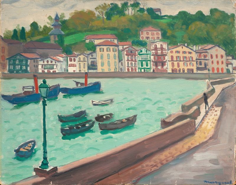 Vue de Ciboure de Albert Marquet, óleo sobre lienzo que representa una escena marina serena.