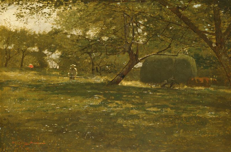 Harvest Scene by Winslow Homer, oil painting depicting laborers in a field.