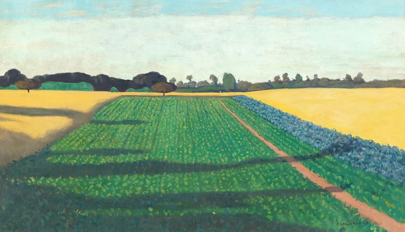 Los Campos, una pintura al óleo de Félix Vallotton que representa trigo dorado bajo un cielo suave.