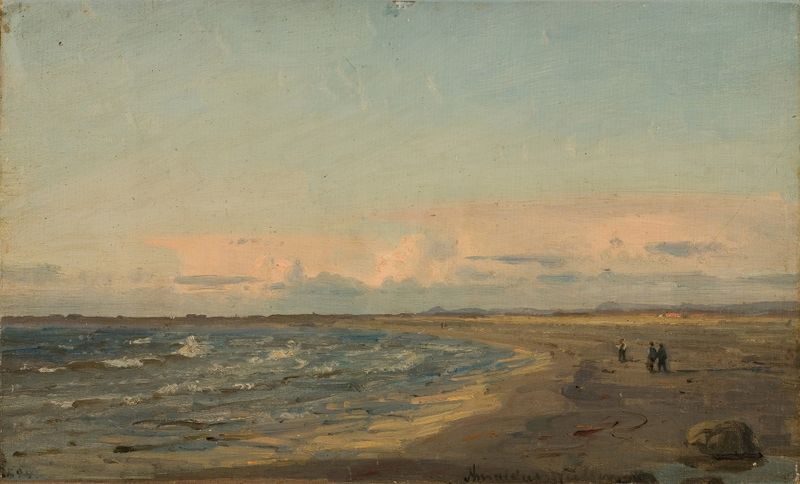 Paisagem ao crepúsculo de Amaldus Nielsen, óleo sobre tela, retratando o horizonte de Jæren.
