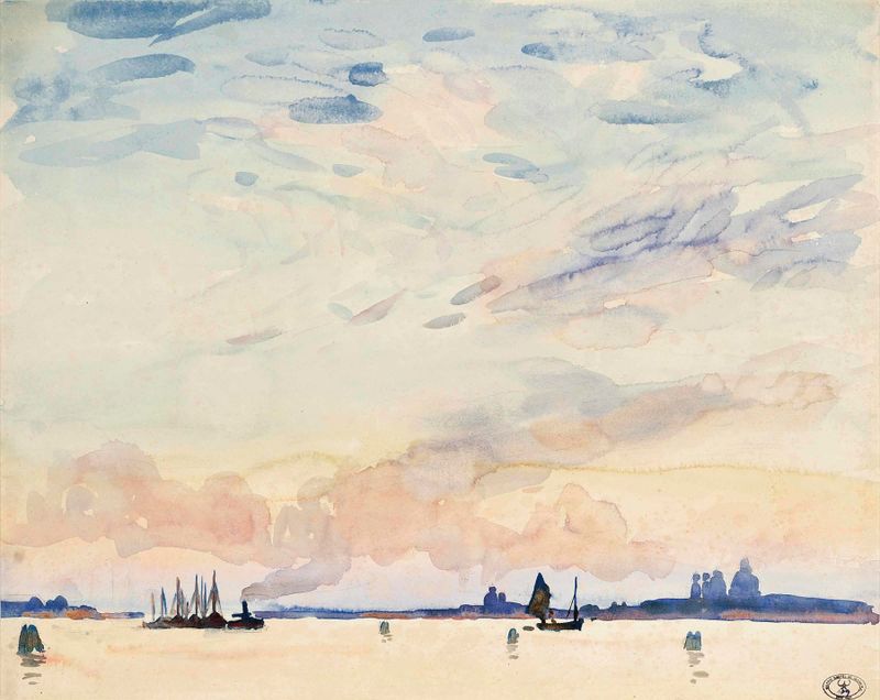 The lagoon, Venice by Wilfrid Gabriel de Glehn, oil on canvas depicting a serene lagoon scene
