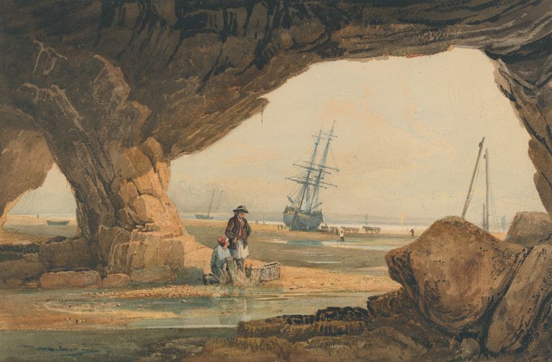 Coast Scene near Plymouth by Samuel Prout, watercolor on paper depicting a tranquil marine landscape