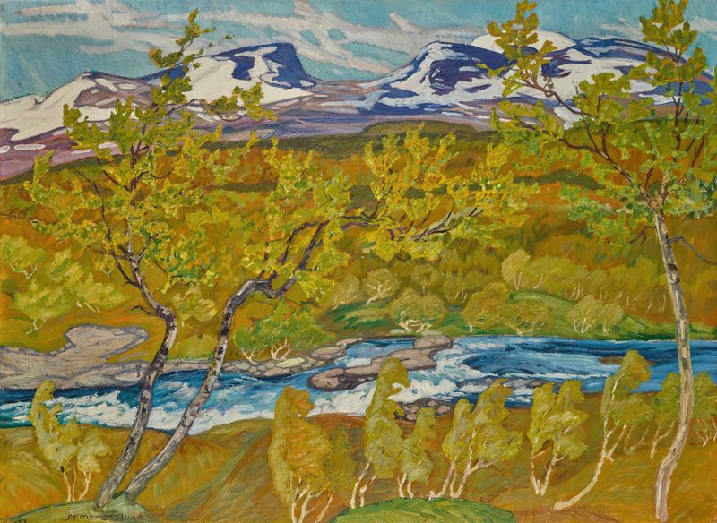 The Lapporten Valley, Lapland by Helmer Osslund, oil on canvas depicting serene mountains and valley.