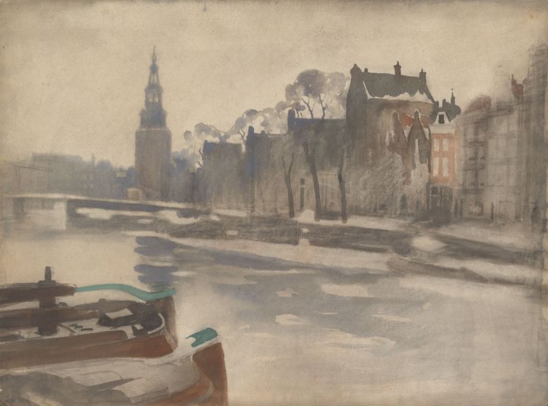 Landscape with river and Montelbaanstoren, oil on canvas by Willem Witsen