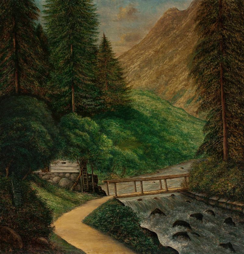 Landscape featuring a mill by Cyprian Lachnicki, oil painting