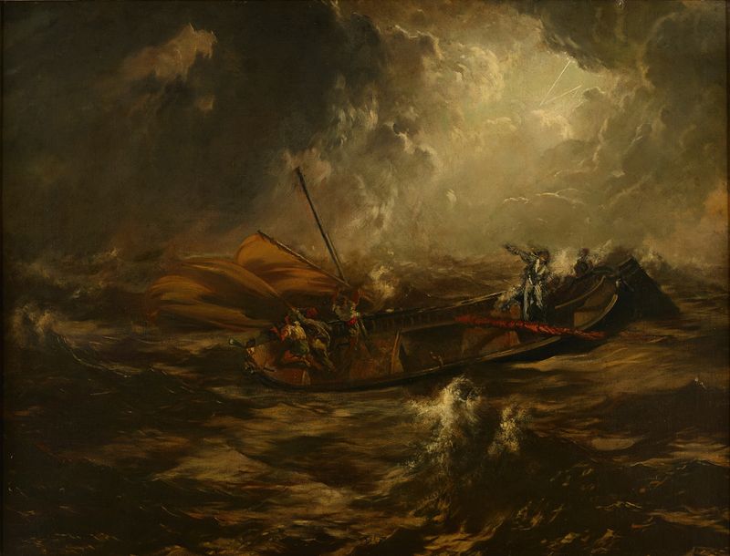 Seesturm de Anton Romako, óleo de ondas turbulentas e nuvens escuras.