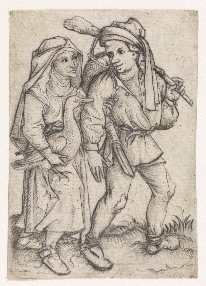 Retrato de una pareja en atuendo tradicional, drypoint de Meester van het Amsterdamse Kabinet