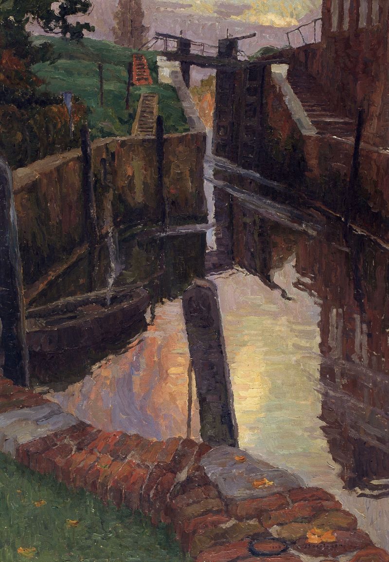 Landscape of The Old Lock on the River Scheldt by Albert Baertsoen, oil painting