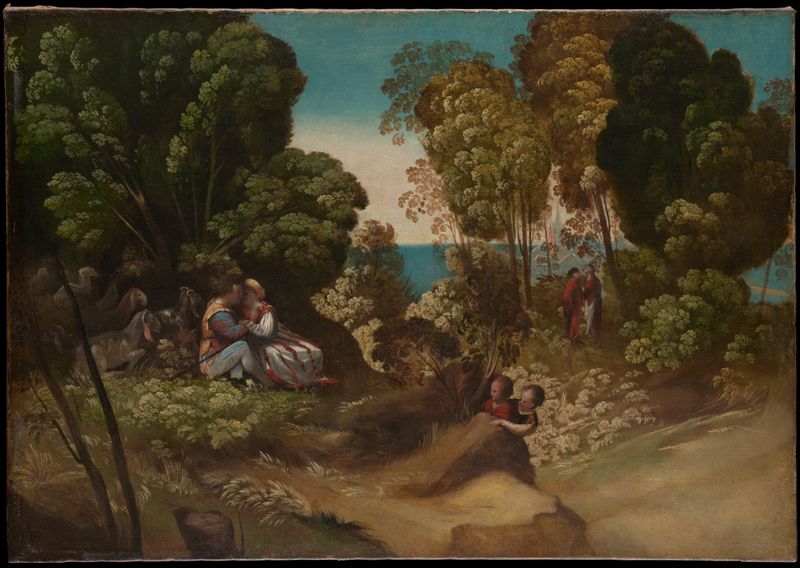 Las Tres Edades de los Humanos de Dosso Dossi, óleo sobre lienzo que representa la juventud, la madurez y la vejez.