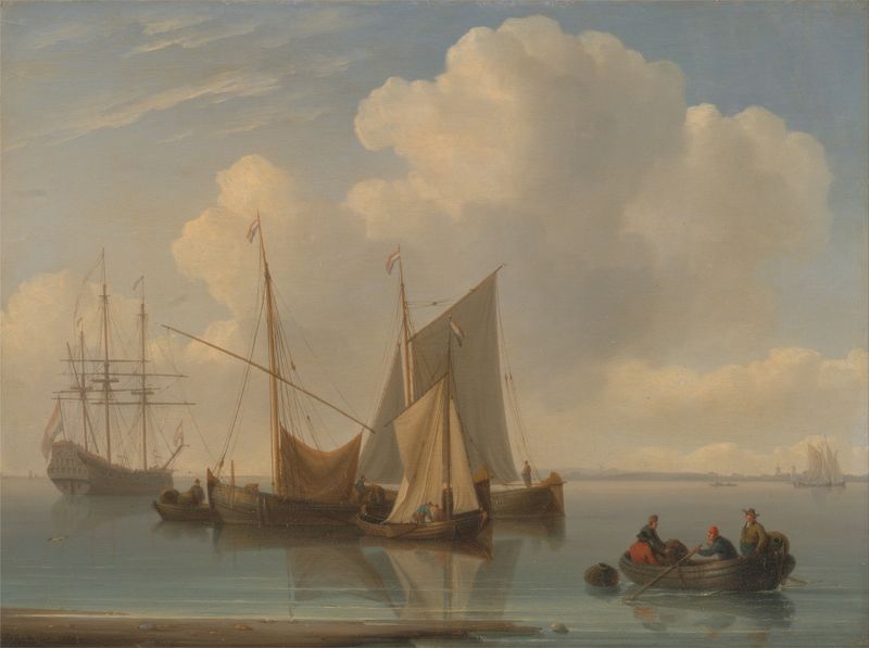 Sailing Vessels by William Anderson, oil painting depicting ships on a turbulent sea.