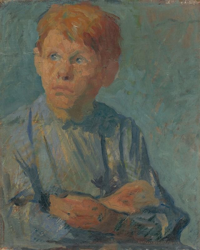 Retrato de un niño con cabello jengibre, óleo sobre lienzo de Elemír Halász-Hradil