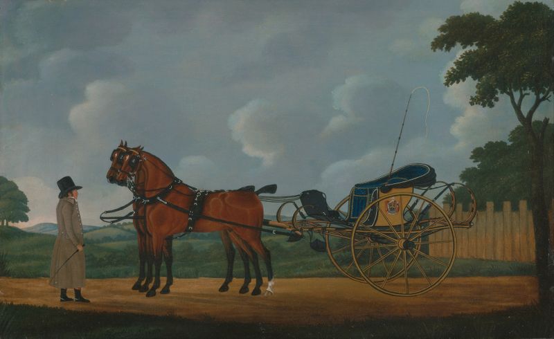 Portrait of a gentleman with horses in a curricle, oil on canvas by John Cordrey