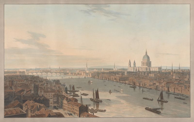 Oil painting by William Daniell depicting St. Paul’s Cathedral and Blackfriars Bridge.