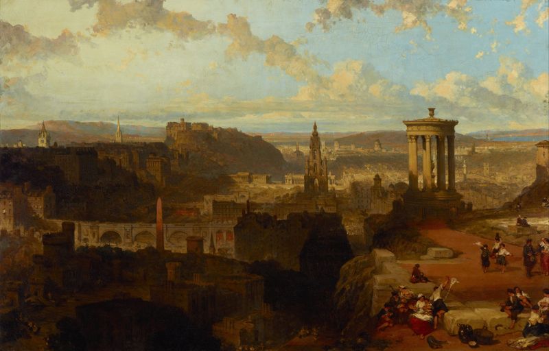 Paisaje de Edimburgo desde Calton Hill, pintura al óleo de David Roberts