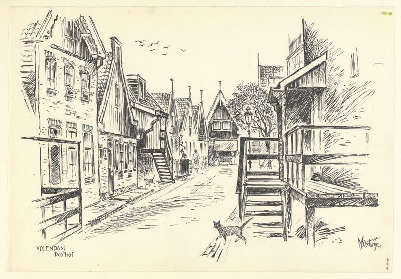 Pintura a óleo de paisagem de Maarten Oortwijn representando um labirinto em Volendam