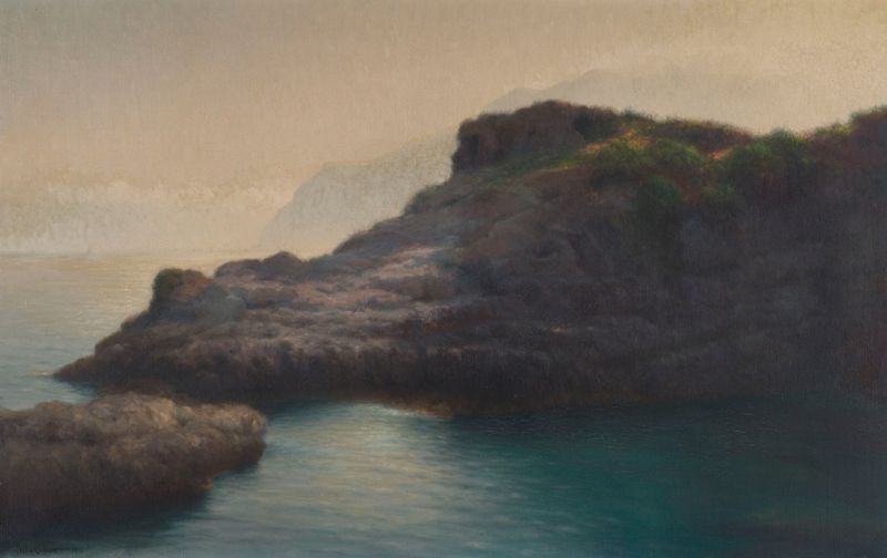 Paisaje costero de Henry Brokman, pintura al óleo de 1912