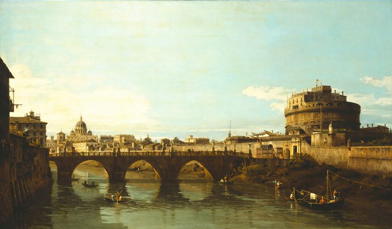 View of the Tiber river with Castel Sant’angel, oil on canvas by Bernardo Bellotto