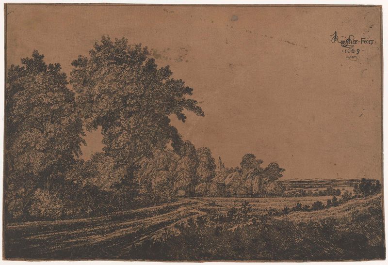 Etching by Jan Ruyscher depicting a winding path through trees