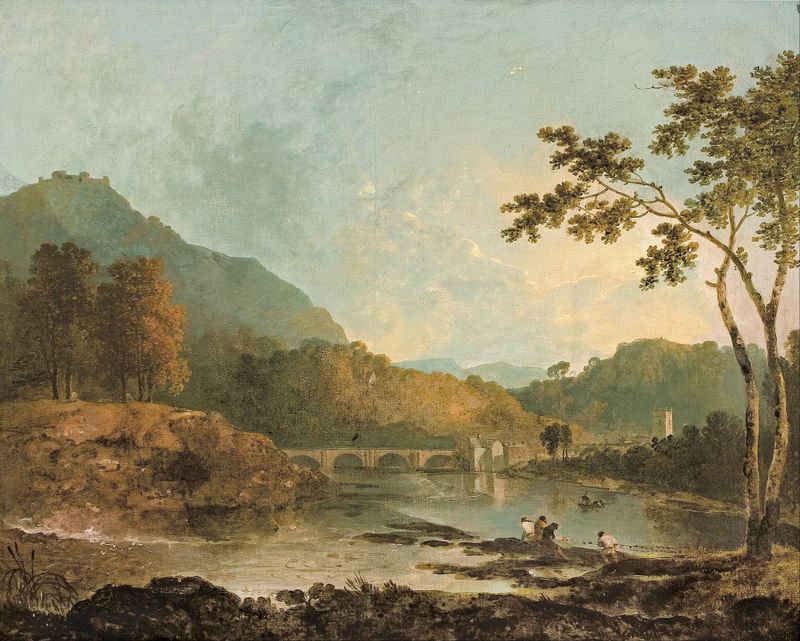 Dinas Bran landscape by Richard Wilson, oil painting depicting mountains and valleys.