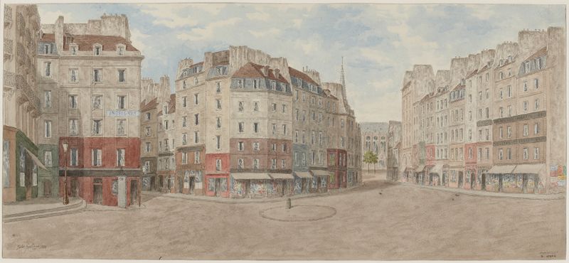 Landscape of Place Maubert, 5ème arrondissement by Jules Gaildrau, oil painting