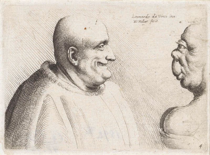 Gravura de Wenceslaus Hollar mostrando um homem careca e uma mulher grotesca.