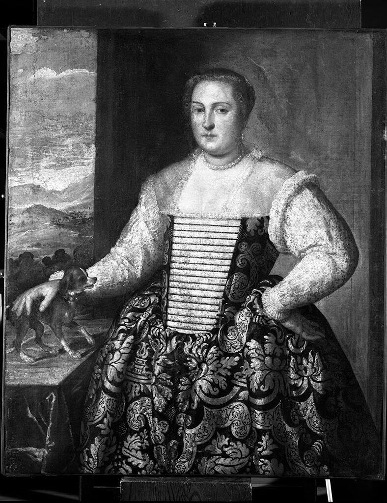 Retrato de uma mulher com olhar penetrante, óleo sobre tela de Francesco Montemezzano