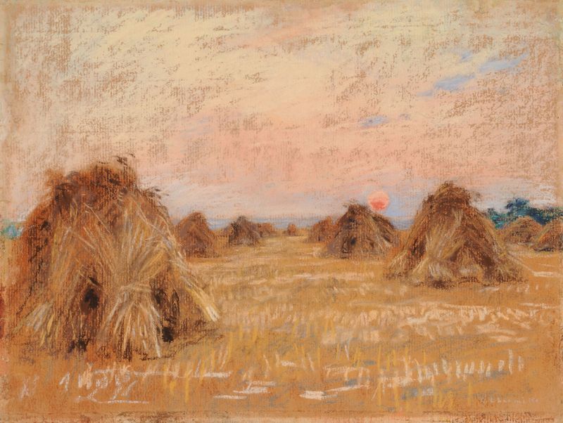 Charcoal on paper by Léon Augustin Lhermitte depicting a peasant woman at dusk.