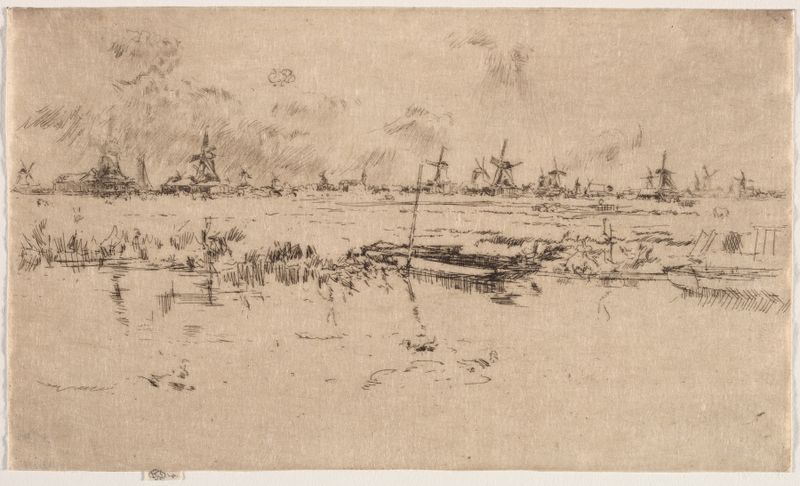 Zaandam de James Abbott McNeill Whistler, óleo sobre tela que retrata um tranquilo canal e reflexos