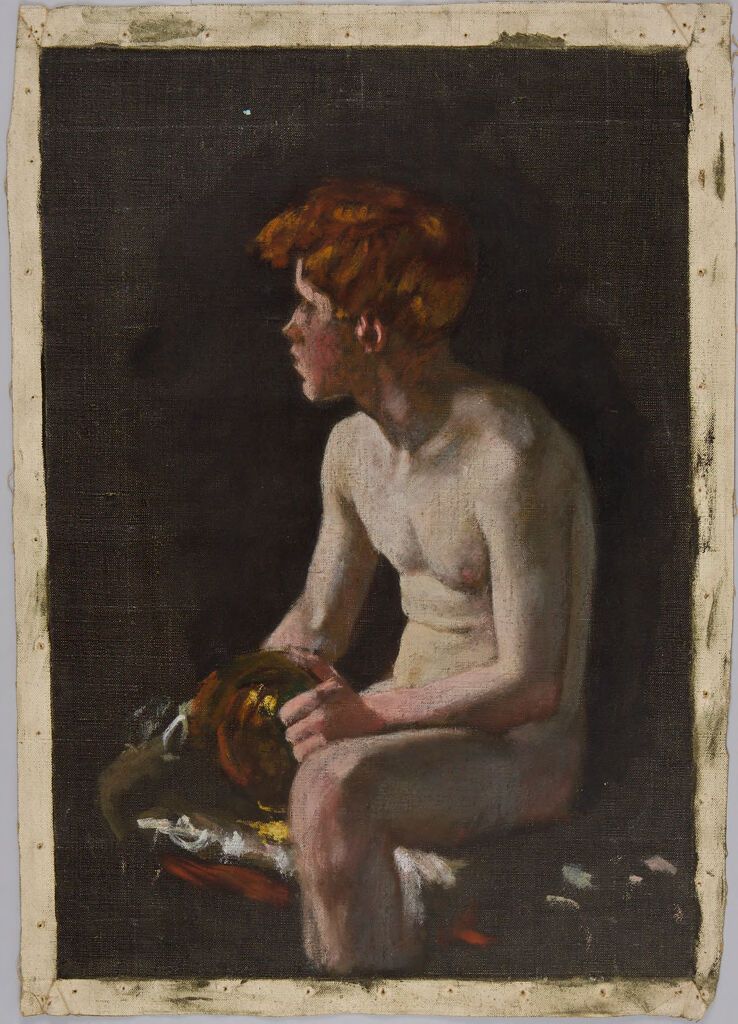 Retrato de un joven sentado de espaldas, óleo sobre lienzo de Denman Waldo Ross