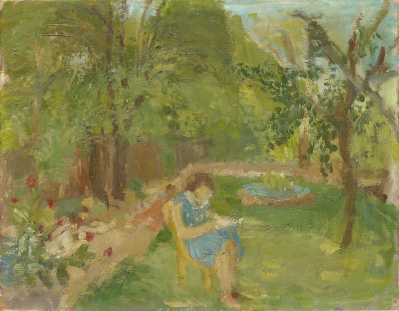 Chica en el jardín, óleo sobre lienzo de Walter Kurt Wiemken