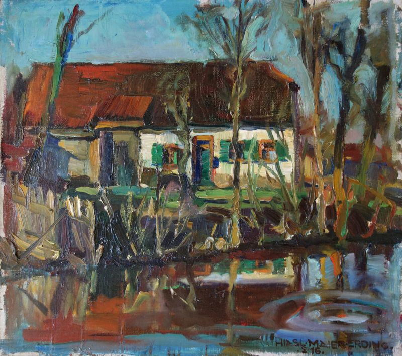 Landscape depicting the Sempt River by Hiasl Maier-Erding, Impressionism