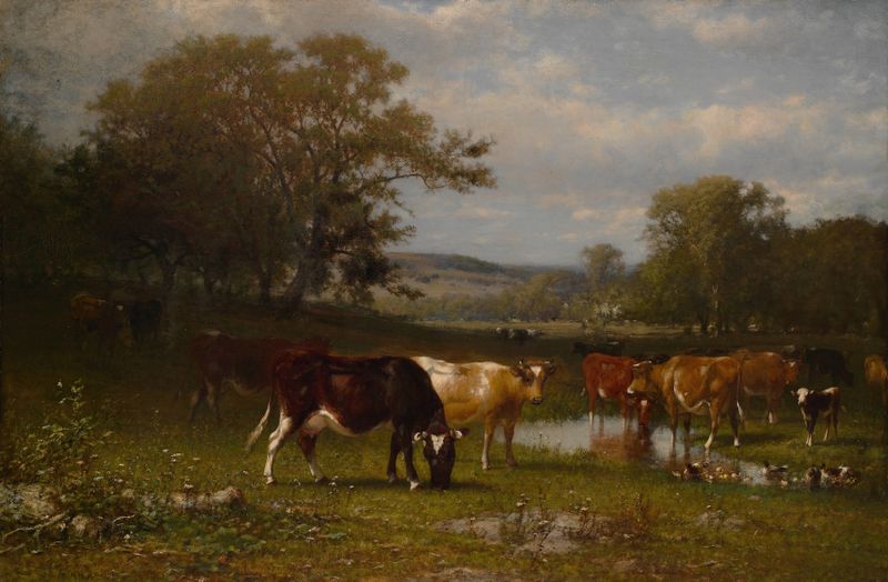 Forest landscape with dappled light, oil on canvas by James McDougal Hart