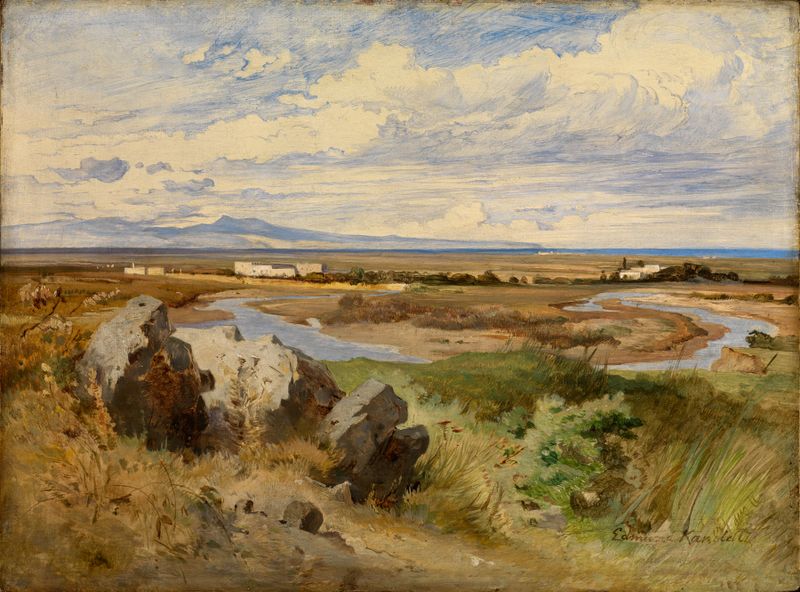 Paisaje con ruinas y naturaleza, óleo sobre lienzo de Edmund Kanoldt