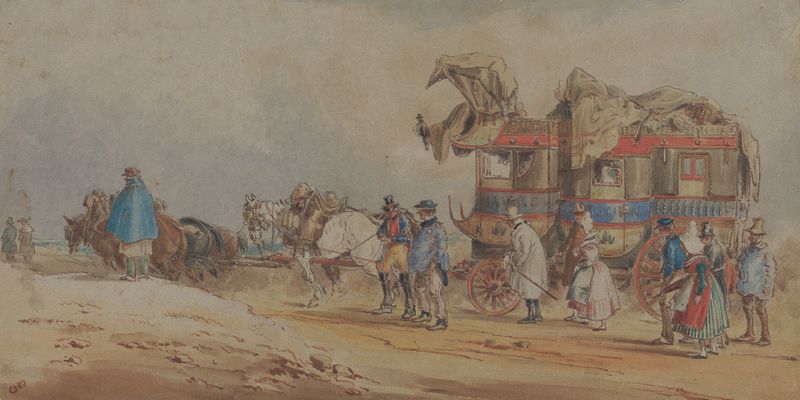 A French Diligence of 1830 by Charles Cooper Henderson, depicting a diligence in a landscape, unknown medium.