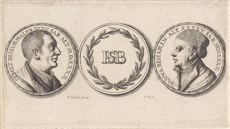 Gravura de Wenceslaus Hollar com retratos de Hans Sebald Beham e Anna Beham