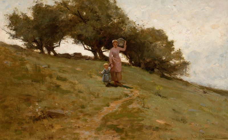 Escena botánica con rocío en la hierba, pintura al óleo de Helen Sheldon Jacobs Smillie