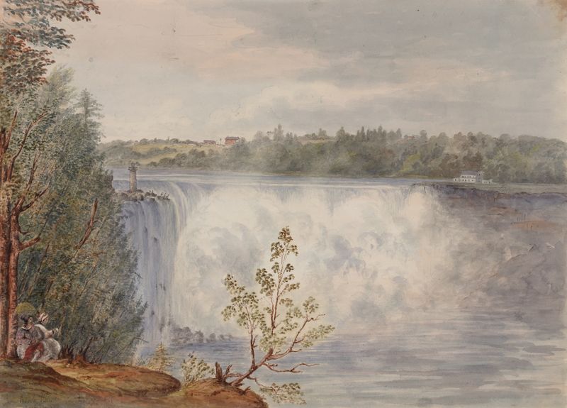 Paisaje con escalera y luz solar de Michael Seymour, 1846