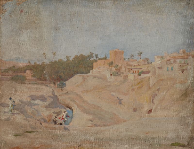 Paisaje con luz solar y colinas de Jan Ciągliński, pintura al óleo