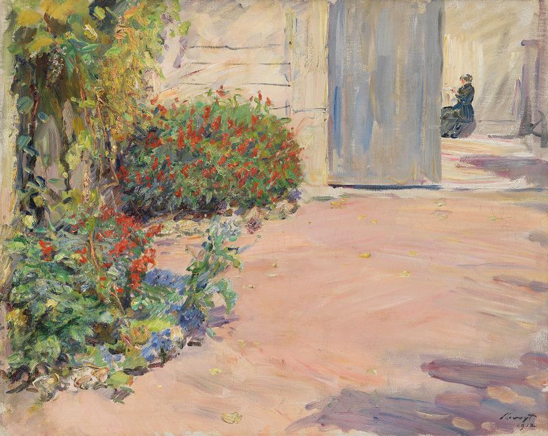 Gartenweg zum Sommerhaus by Max Slevogt, impressionism, depicting a garden path with summer light.