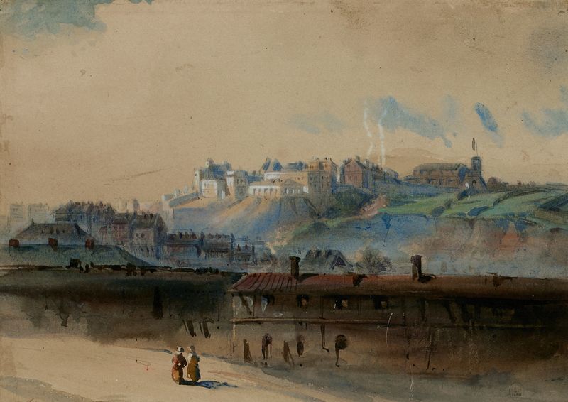Landscape of Montmartre with hills and sky by Henri Jean Baptiste Levis, Impressionism